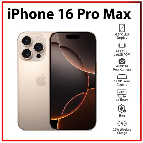 Apple iPhone 16 Pro Max - 256 GB - Desert Titanium (Unlocked) for