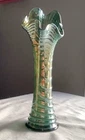 Tall Vintage Fenton Carnival Glass Vase. Scalloped Edges. Swirling Rib Pattern.