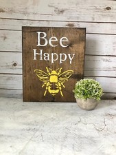 Bee Decor / Bee Sign / Nursery Wall Decor / Bee Happy Wood Sign / Rustic Sign
