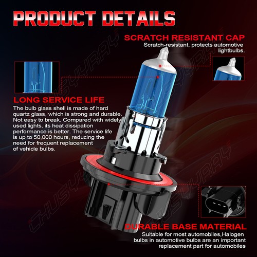 2x H13/9008 Halogen Headlight Bulbs Kit High Low Beam 5000K Super Bright White - Picture 6 of 9