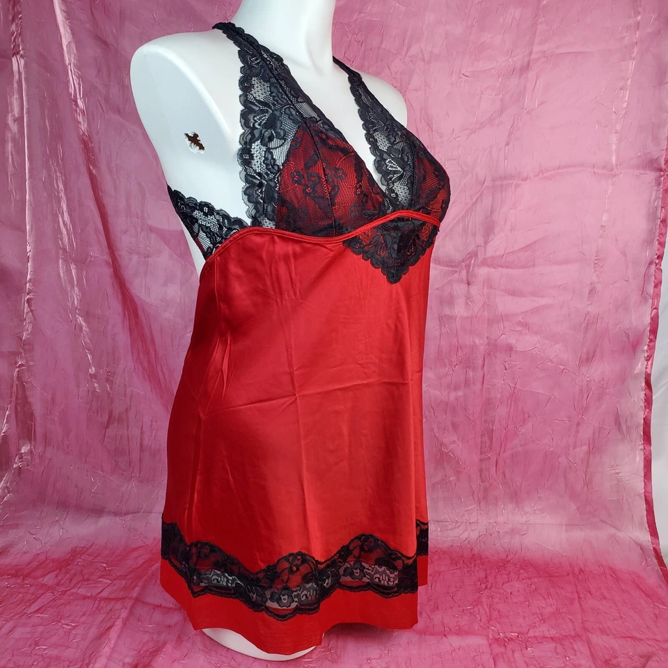 Lencería de encaje satinado sedoso Babydoll Negligee talla grande XL sexy Sissy Negligee Foto 4 de 4