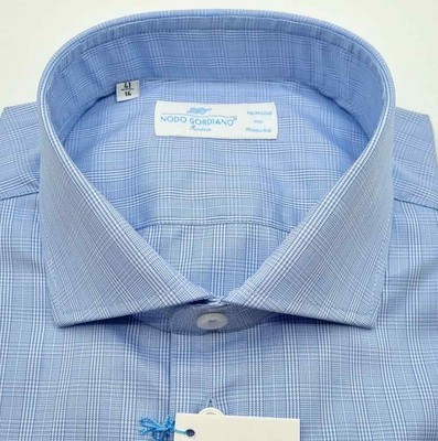 Camicia Francese Celeste Principe di Galles Cotone makò 120 S' Tessitura Monti