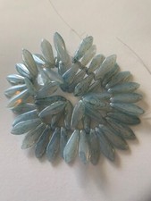 25 Czech Light Blue Picasso Glass Dagger Beads One Hole - 5x16mm