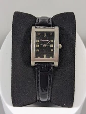 Bossme Black Dial Silver Tone Rectangle Case Black Leather Band Watch