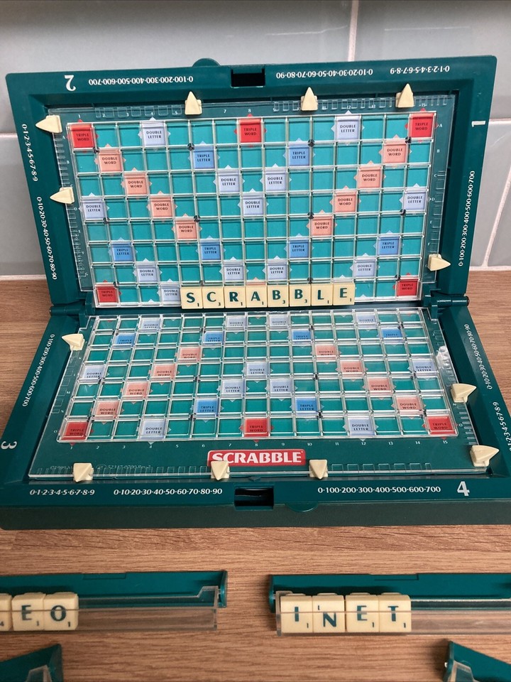 Travel Scrabble Game 1997 Mattel Hard Shell Case Clip On Tiles Complete