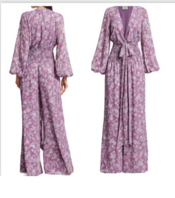 NWT ALEXIS *Shanice* purple lilac floral wrap front jumpsuit XS