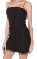 Forever 21 Black Glitter Fringe Tinsel Bodycon Spaghetti Strap Dress Size M