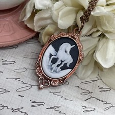 Unicorn rose Gold Heart Wedding Party Jewelry Prom Birthday Pony necklace Cameo