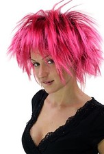Per&uuml;cke Damen Herren Punkige 80er Punk Wave Frisur hoch toupiert Schwarz Pink