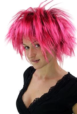 Perücke Damen Herren Punkige 80er Punk Wave Frisur hoch toupiert Schwarz Pink