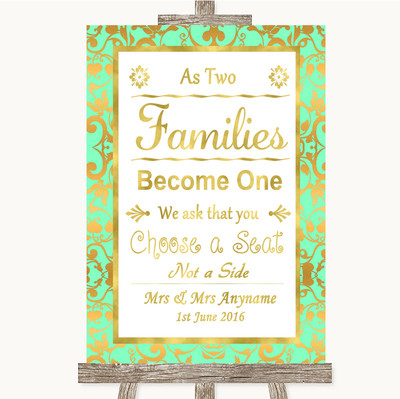 Mintgrün & Gold Wie Familien eins werden Sitzplan personalisiertes Hochzeitsschild