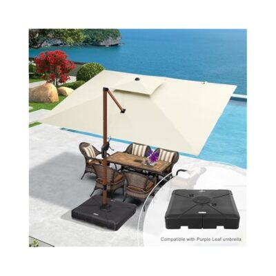 heavy base for large patio umbrella Beefy Duty Offset Stand With 180 Lb Sand Or Water Fill Capacity Wind Resistant 8 To 10 Feet Cantilever Umbrellas and rain PURPLE LEAF Offset Umbrella Base