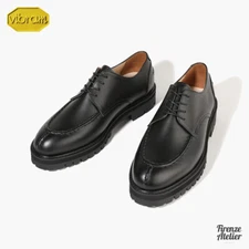 Firenze Atelier Men's Matte Black Leather Split Toe Derby Oxfords W/ Vibram Sole