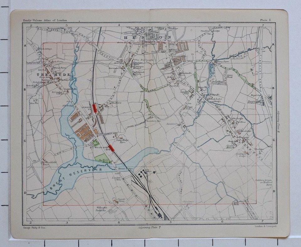 1896 MAP STREET PLAN LONDON HENDON THE HYDE WELSH HARP GAS WORKS