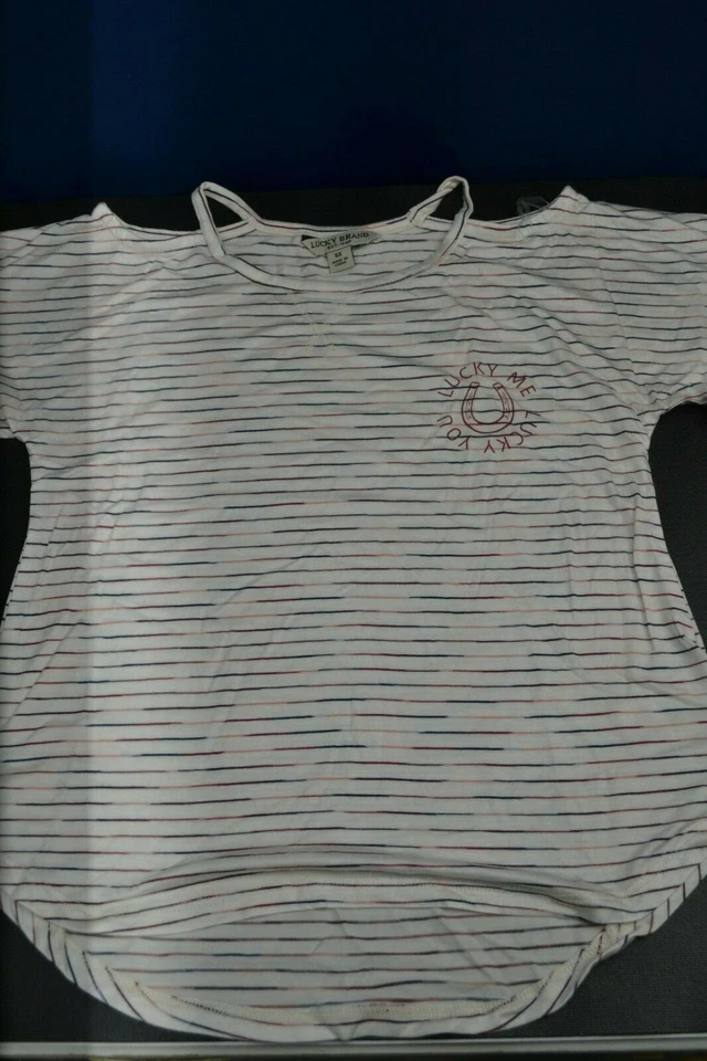 NUEVO CON ETIQUETAS Camisa a Rayas Blanca Manga Corta Lucky Brand Whisper para Niña-Talla 6X Nueva con Etiquetas Foto 3 de 4