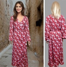 NIGHTINGALES DRESS SIZE 22 RED FLORAL PRINT LONG WRAP TIE RUFFLED LONG SLEEVE#6 