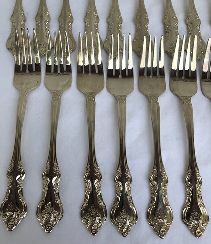 24ct RSVP Flatware RXV2 Gold Electroplate Floral Scrolls Indonesia DINNER FORKS - Picture 5 of 7