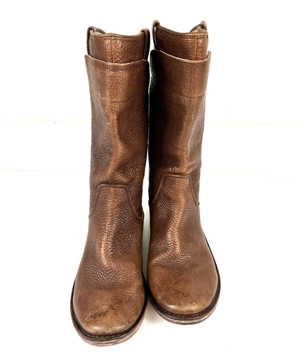 Frye Boots Paige Mid Calf Brown Round Toe Light Weight Boy's 2.5 Nice. - Picture 2 of 9