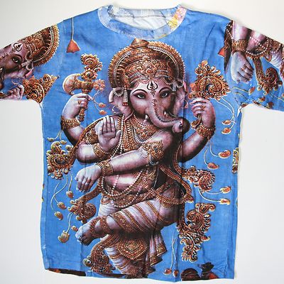 T Shirt Ganesh Baumwolle Goa Top Indien Hippie Psy Trance Gr. M  Blau 4 
