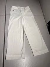 Spanx Pants Women's Large White Stretch Twill Cropped Pull On Cotton 28x26.5