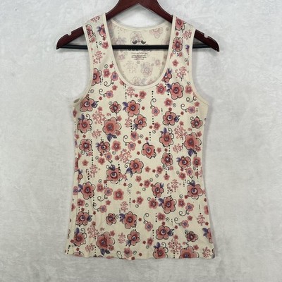 Vintage DELiA*s Tank Top Juniors XL Cream Floral Ribbed Scoop Neck Twee Y2K