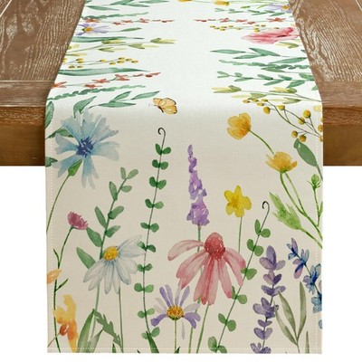 Spring Table Runner 13x90 Inch Watercolor Wild Flower Farmhouse Rustic Holiday K