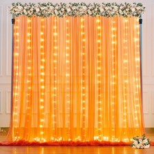 10x8ft Orange Tulle Backdrop Curtain Lights String Parties Sheer Drapes