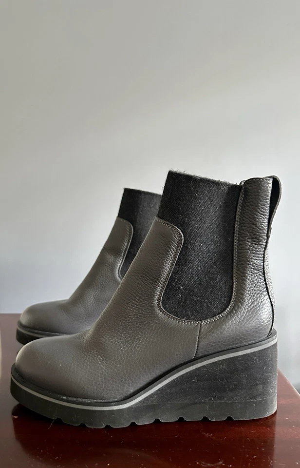 Botas de cuña Chelsea de cuero gris M. Gemi The Bria 38,5 (se ajusta como un 7,5-8) Foto 3 de 4