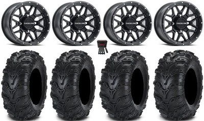 Raceline Krank 14'' Wheels Black 28'' Mud Lite II Tires Suzuki KingQuad