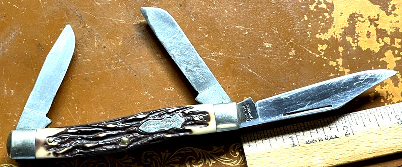 Vintage Uncle Henry Schrade+ 885UH 4" 3-blade Stockman pocket knife Staglon USA