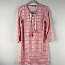 Cabana Life x Talbots Dress Womens Small Orange Geometric Tassel Strechy