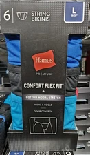 6 Pack Large Hanes Comfort Flex Fit Men's String Bikini  New NiB
