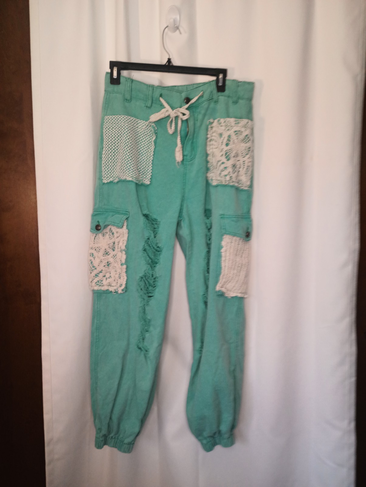 POL Women's Distressed Crochet Patchwork Cargo Jo… - image 1