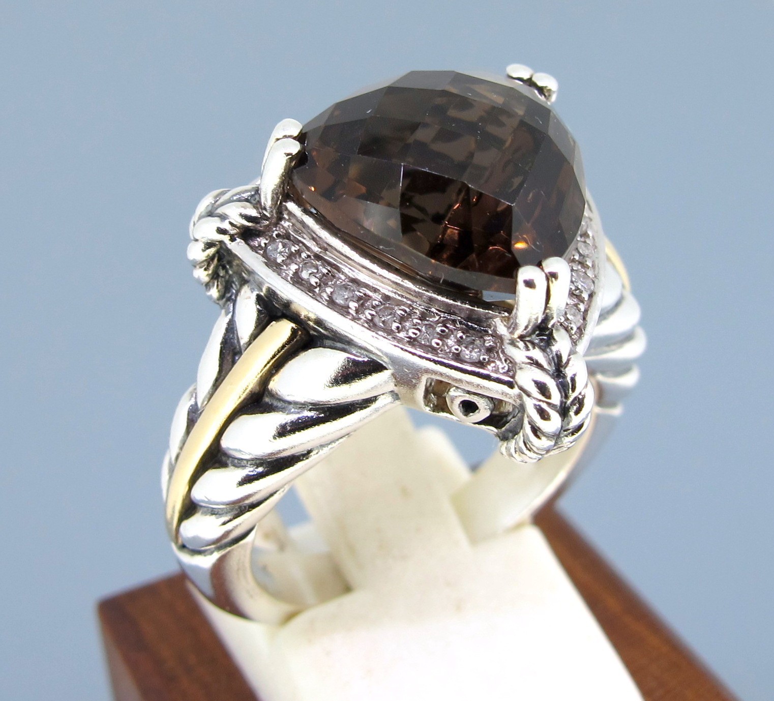 Town & Country 925 Sterling & 14k Gold Cocktail Topaz Diamond Ring Size 7