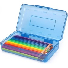 Large Capacity Clear Plastic Pencil Box with Snap Tight Lid Stackable Storage