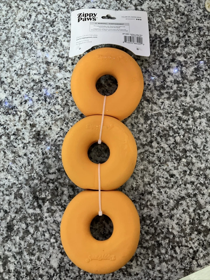 Get One 3 Pack Donuts Any Size Dog Toy Plush Chew, Squeaky, Tough, Durable - Image 3 of 4