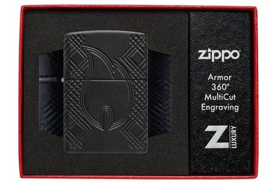 Zippo 46775, Rivet Flame Design Armor Lighter, Black Matte Finish