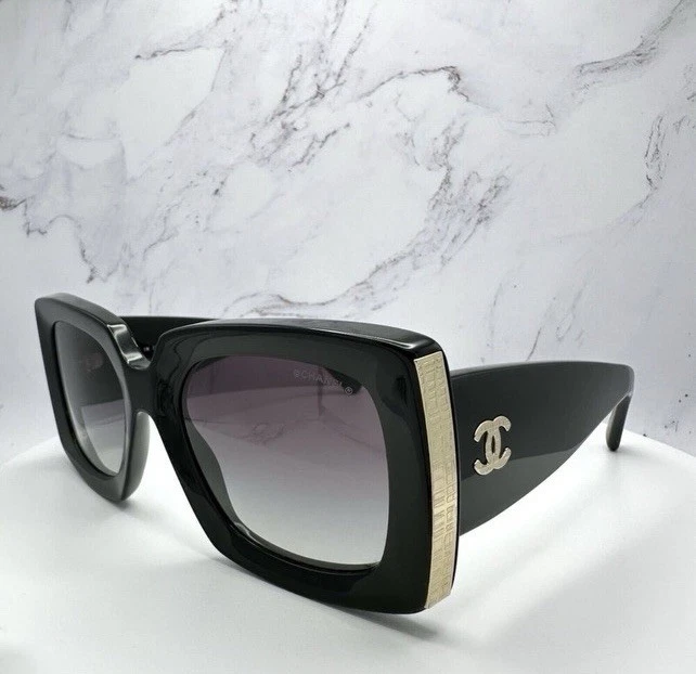 Chanel CH5435 Black Rectangle Sunglasses Gray Gradient Lens - New - Image 2 of 4