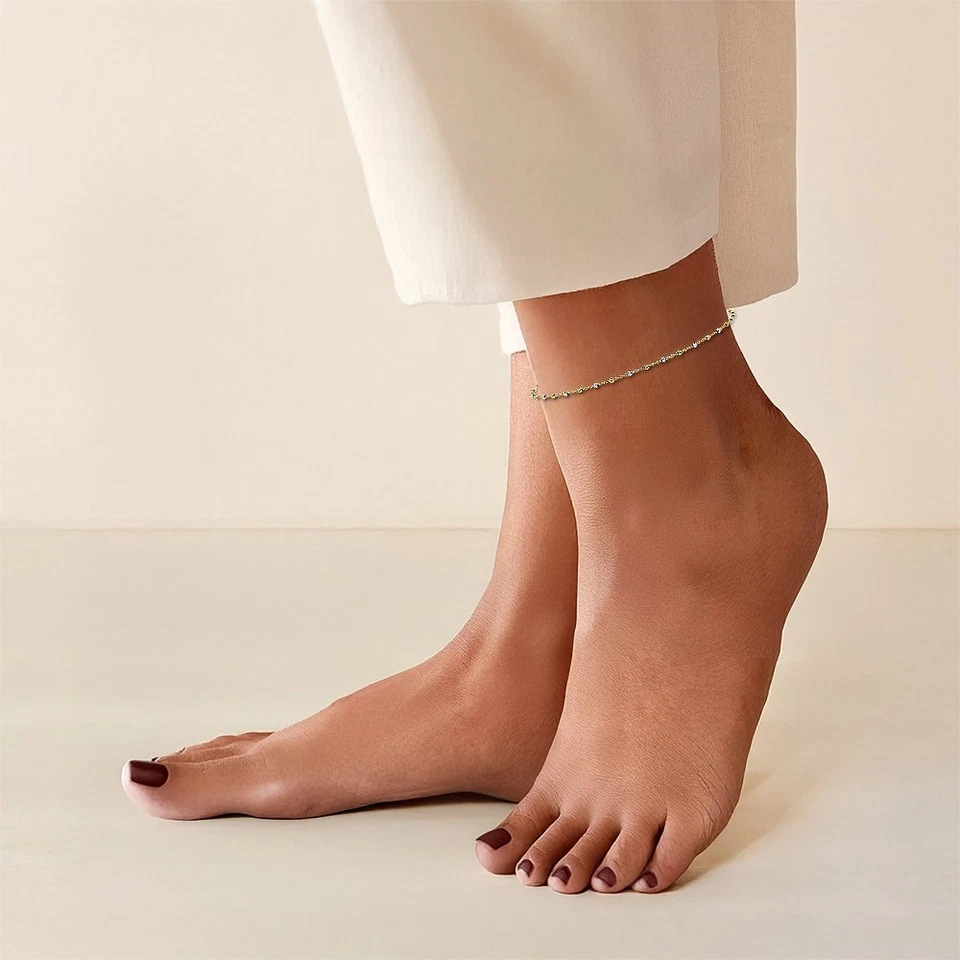 Brazalete tobillera con cuentas de oro macizo de dos tonos 14K Foto 2 de 4