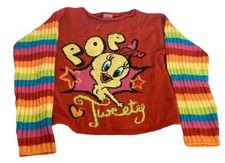 Vintage 2002 Looney Tunes Pop Tweety Red Multi Color Knit Sweater Size Youth L