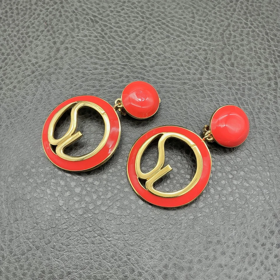 Pendientes de clip vintage de ST. JOHN firmados círculo declaración joyería de diseñador Foto 3 de 4