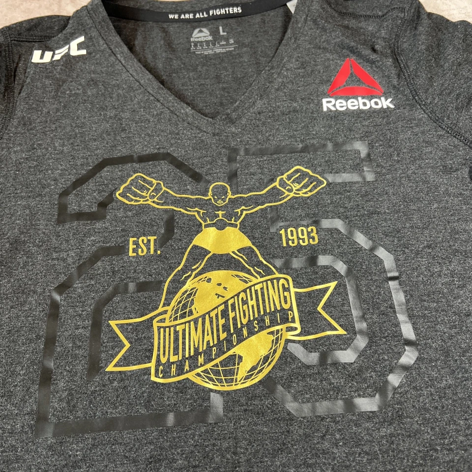 UFC Women’s large Ultimate Fighter Reebox T Shirt Black And Gold - Image 3 of 4