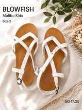 Blowfish Malibu Girls Strappy Open Toe Sandals Buckle Braided White Brown 2