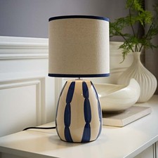 Navy Ceramic Stripe Table Lamp fabric Shade Bedroom Light Living Room Nautical