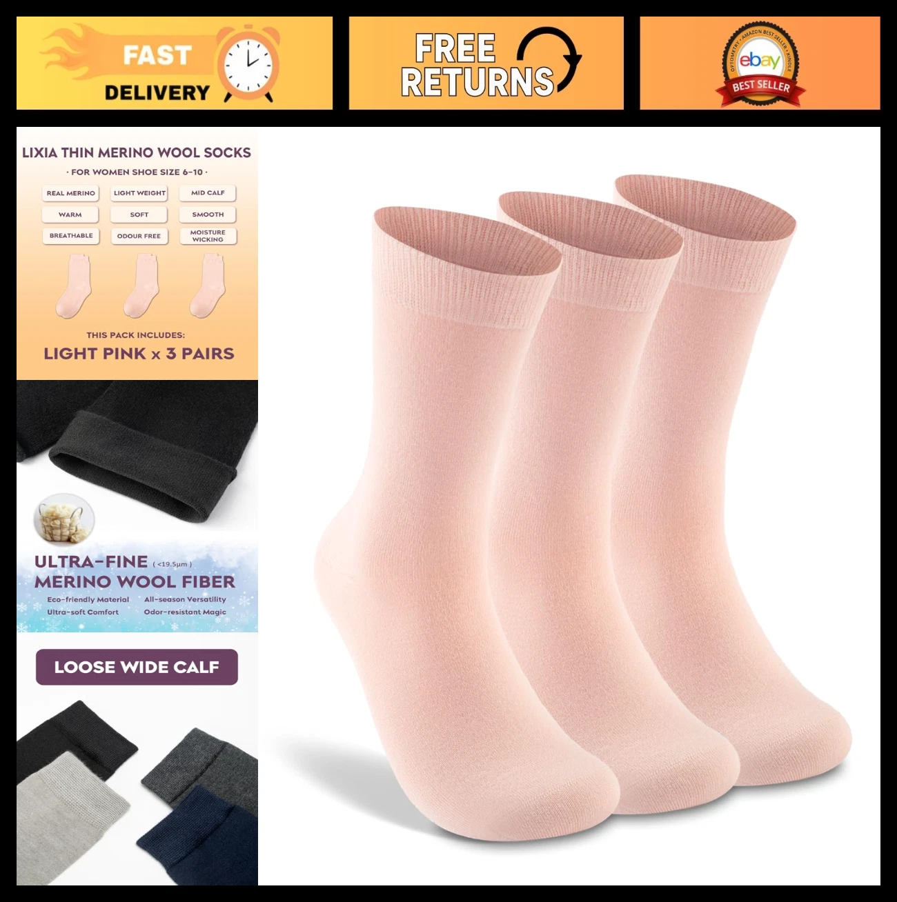 Warm Merino Wool Crew Socks for Women - Breathable, Cozy Thermal Boot Liners