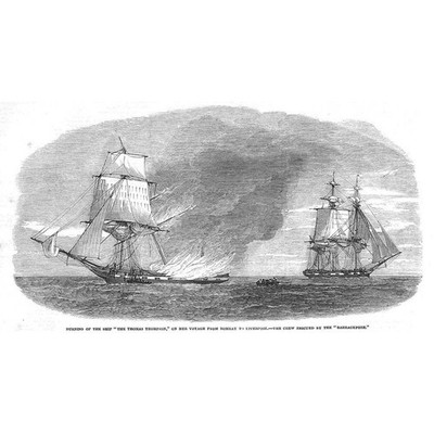 Brand of the Ship Thomas Thompson auf dem Weg von nach Bombay - Antikdruck 1852