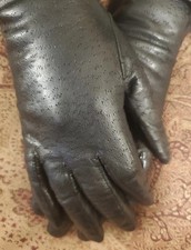 Grandoe vintage Black Leather Gloves small Knit Lined Pre-Owned