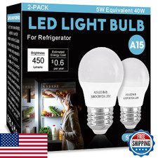 LOXYEE 2-Pack LED Refrigerator Light Bulb, 5000K, 120V 40W Eq, A15 E26 Dimmable