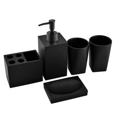 5-Piece Matte Black Bathroom Accessory Set - Modern Design Set with Soap Disp...