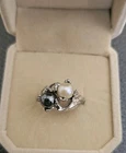 Vintage Sterling Silver Pearl And Hematite Ring Size 6.5